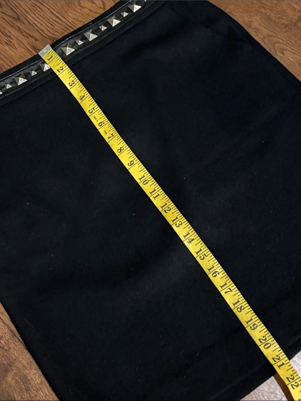 Tory Burch Black Wool Pencil Skirt Studded Waist Leather Trim Pockets Size Large